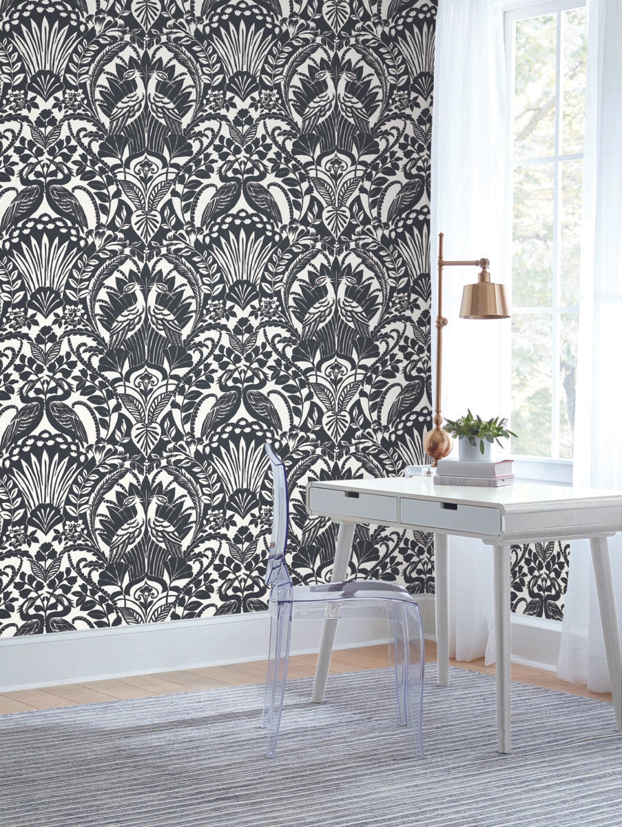 Egret Damask Wallpaper
