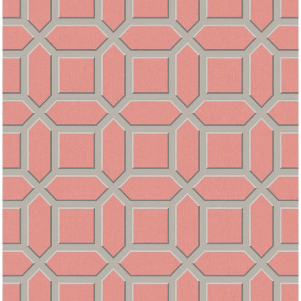 CA81301. Coral linen bg. W/taupe trellis