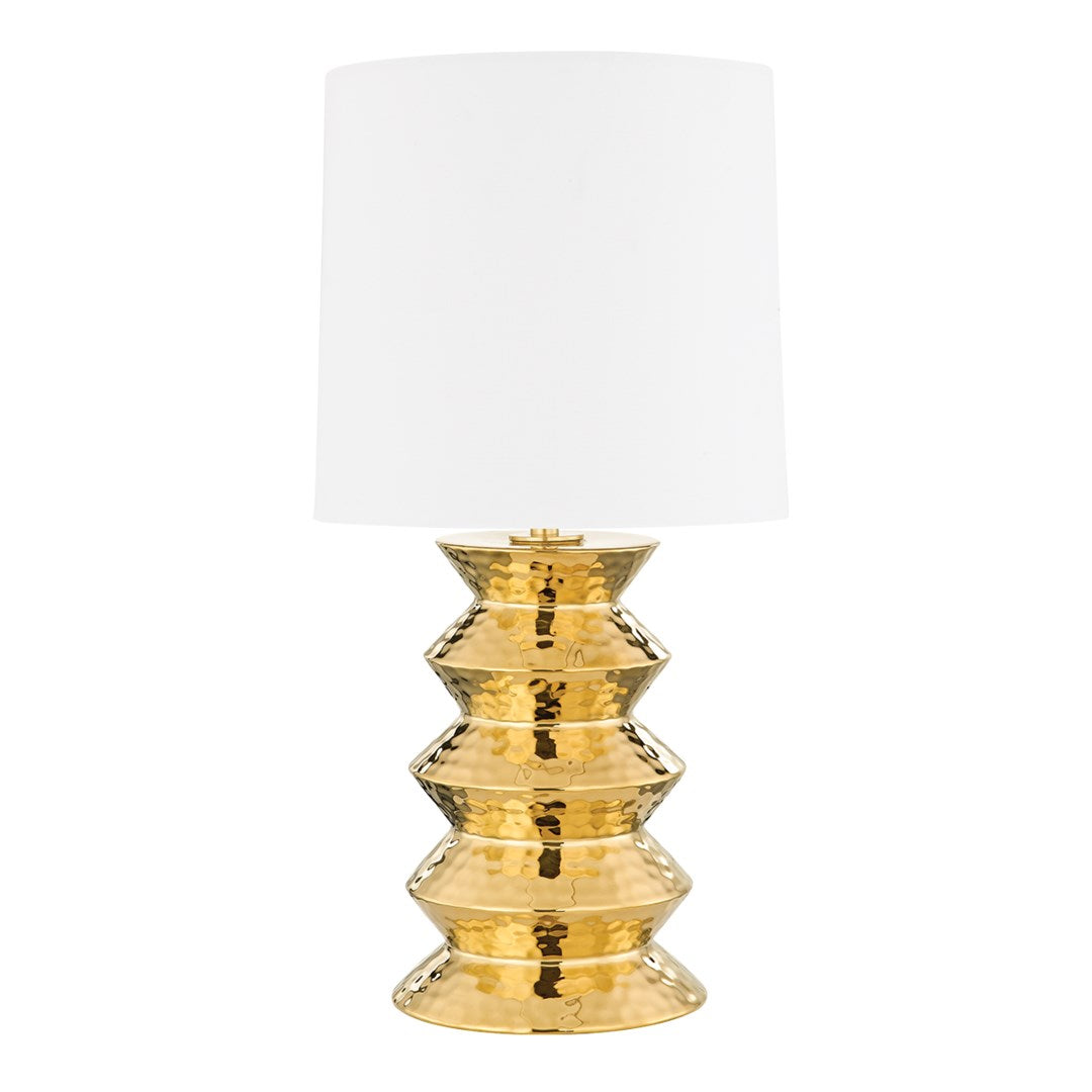 gold hammered table lamp with shade