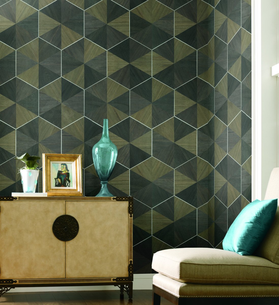 Hexagram Wood Veneer Wallpaper