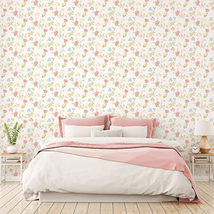 Fern Floral Wallpaper in Pinks, Green and Yellows