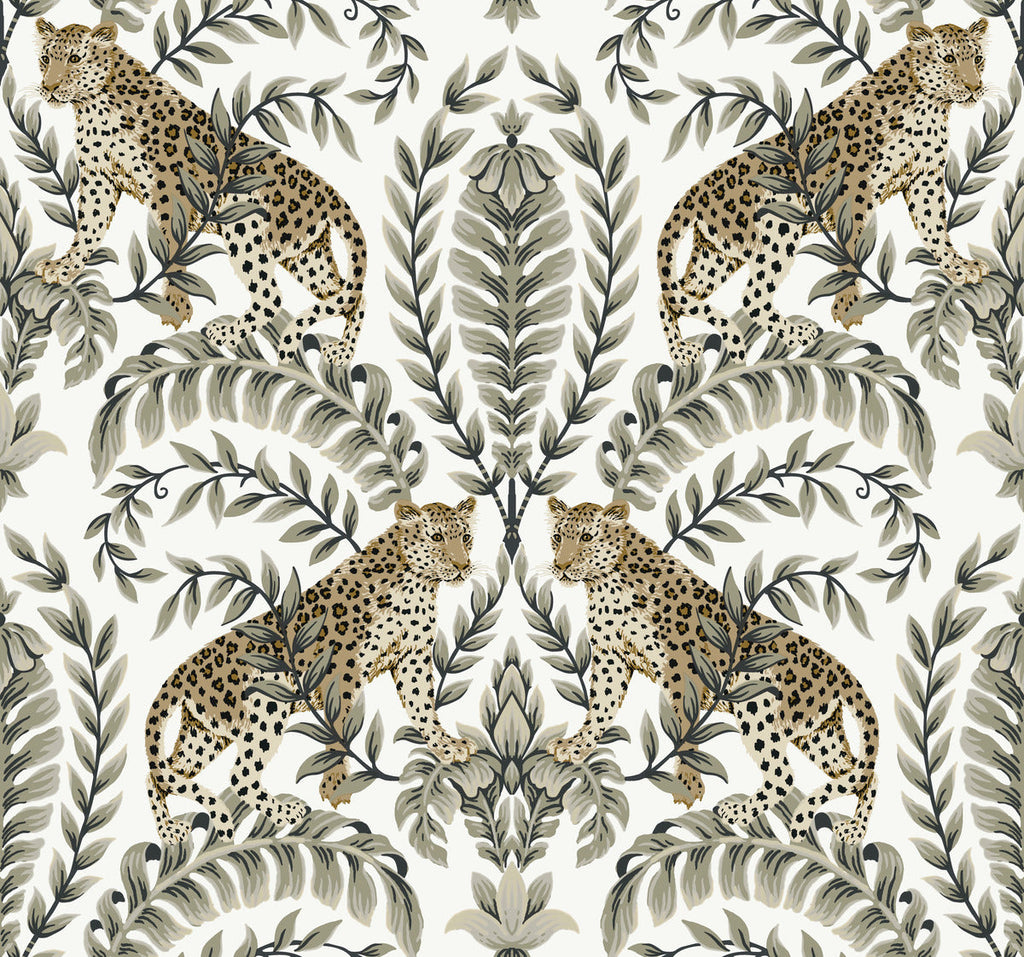 metallic, gold, silver, glint, scenic, chinoiserie, gold leaf, leopards, birds, acanthus, damask, leaf, leaves, classic, s...