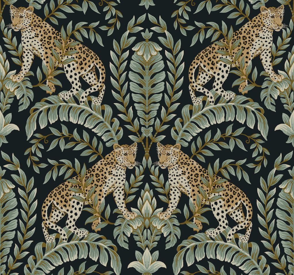 metallic, gold, silver, glint, scenic, chinoiserie, gold leaf, leopards, birds, acanthus, damask, leaf, leaves, classic, s...