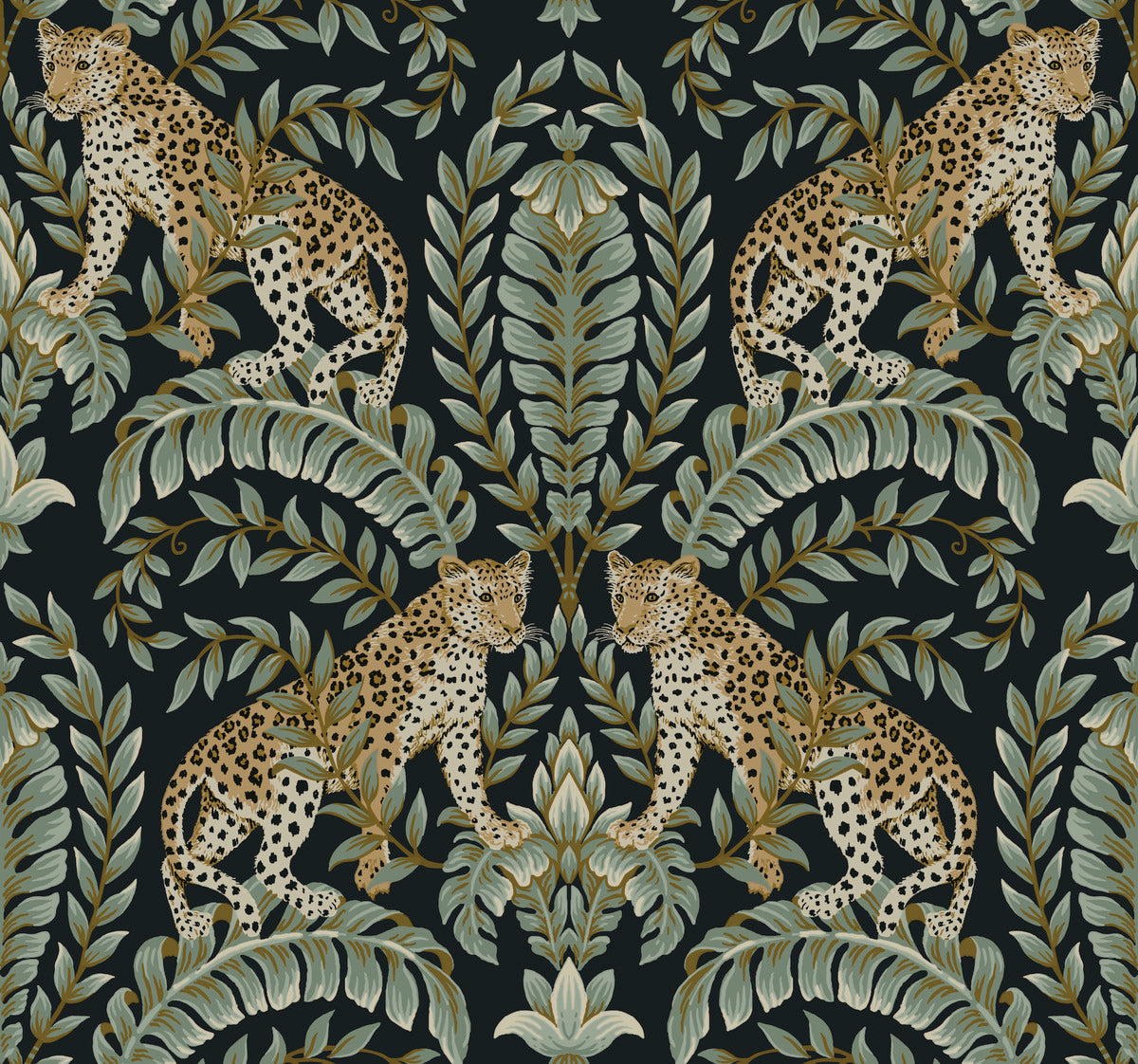 metallic, gold, silver, glint, scenic, chinoiserie, gold leaf, leopards, birds, acanthus, damask, leaf, leaves, classic, s...