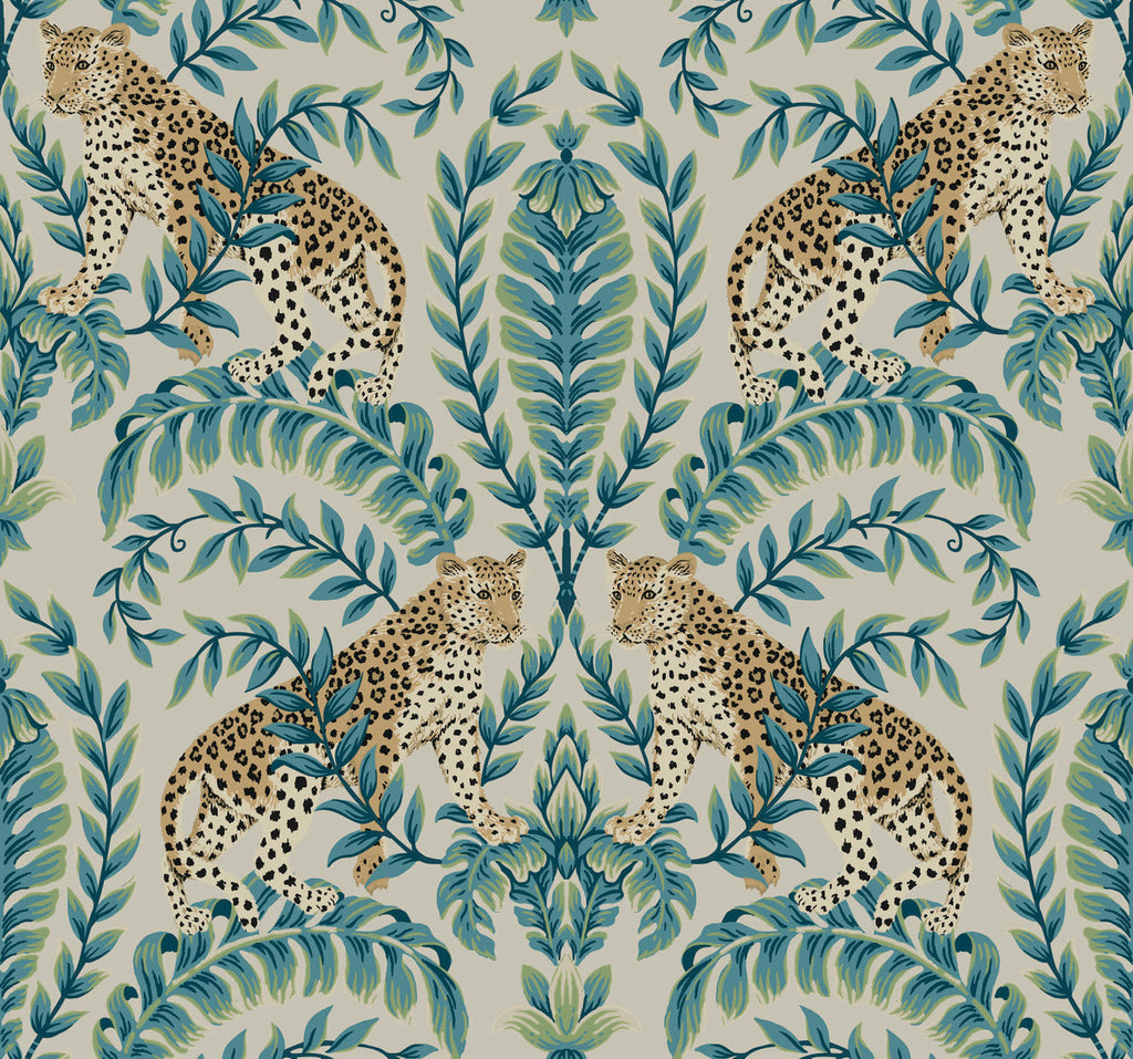 metallic, gold, silver, glint, scenic, chinoiserie, gold leaf, leopards, birds, acanthus, damask, leaf, leaves, classic, s...