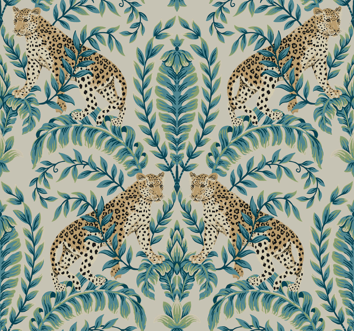 metallic, gold, silver, glint, scenic, chinoiserie, gold leaf, leopards, birds, acanthus, damask, leaf, leaves, classic, s...