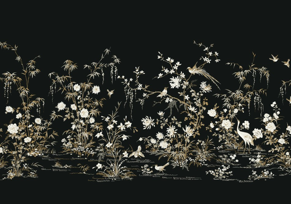 metallic, gold, silver, glint, scenic, chinoiserie, gold leaf, leopards, birds, acanthus, damask, leaf, leaves, classic, s...