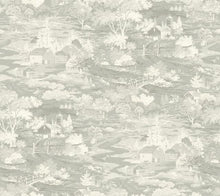 Load image into Gallery viewer, removable wallpaper country scenic toile farm ranch barn sage cream grey