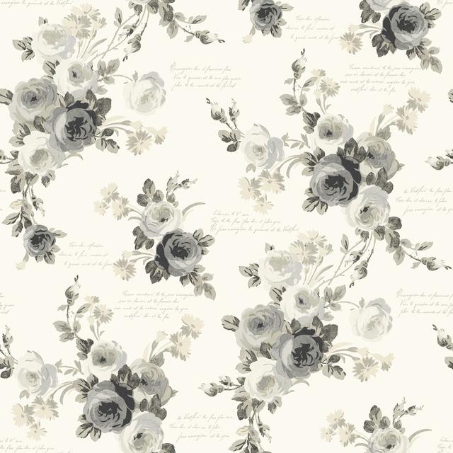 removable wallpaper coral grey buff bright days roses script words rosebuds