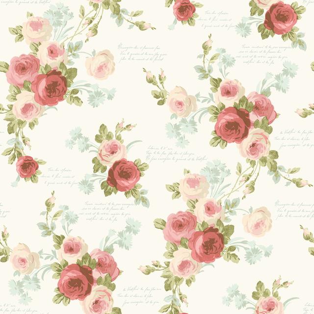 removable wallpaper coral grey buff bright days roses script words rosebuds