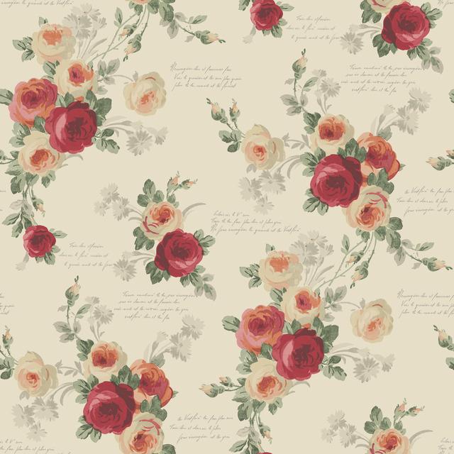removable wallpaper coral grey buff bright days roses script words rosebuds