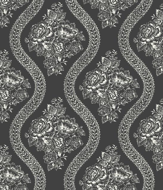 Magnolia Home Coverlet Floral Removable Wallpaper white/black