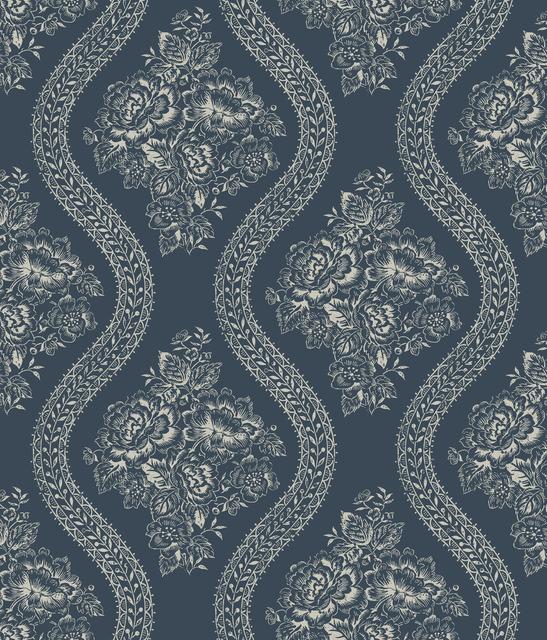 Magnolia Home Coverlet Floral Removable Wallpaper gray/blue