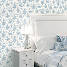 Load image into Gallery viewer, Toile Wallpaper in shades of Blue