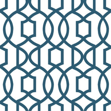 Load image into Gallery viewer, Navy Grand Trellis Peel &amp; Stick Wallpaper
