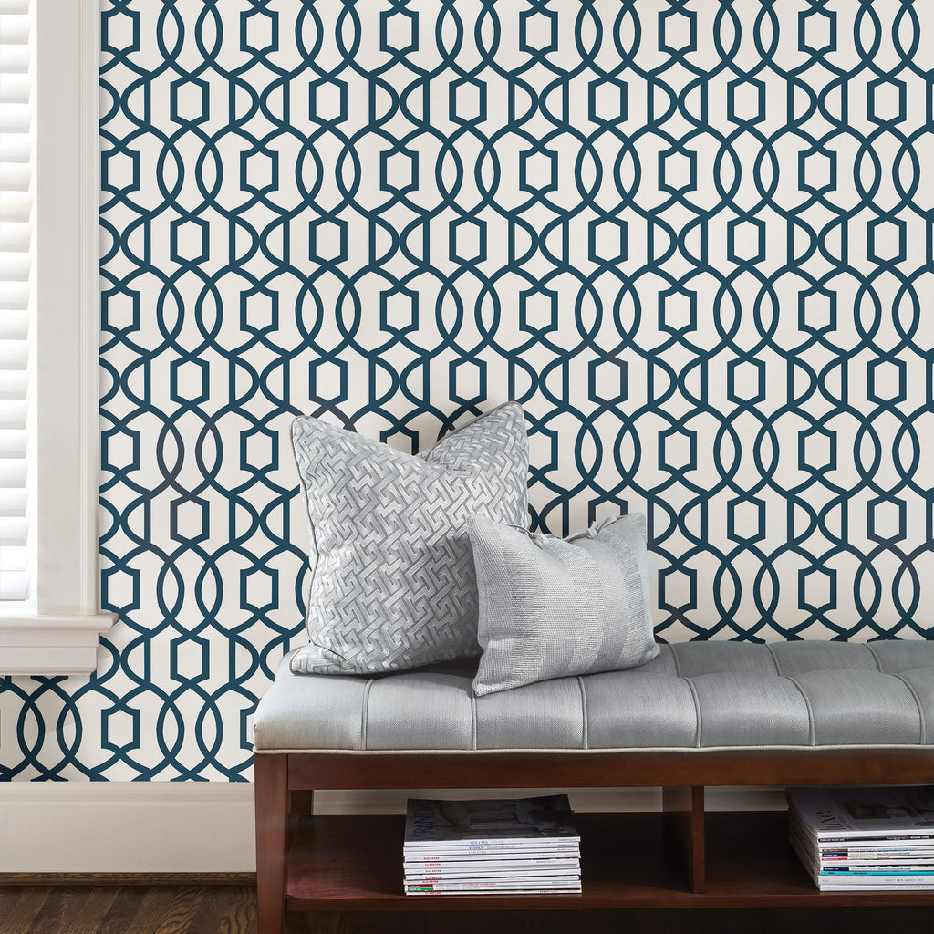Navy Grand Trellis Peel & Stick Wallpaper