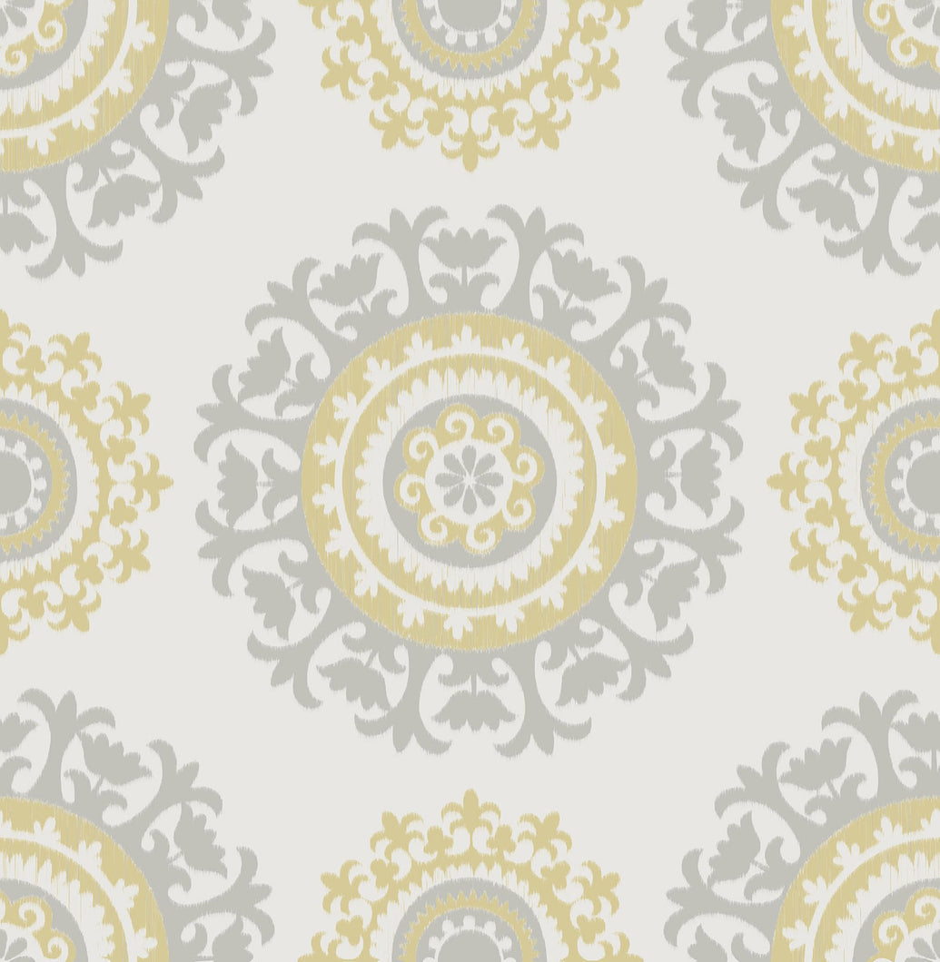 Grey and Yellow Suzani Peel & Stick Wallpaper