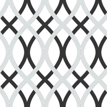 Load image into Gallery viewer, Black and Silver Lattice Peel &amp; Stick Wallpaper