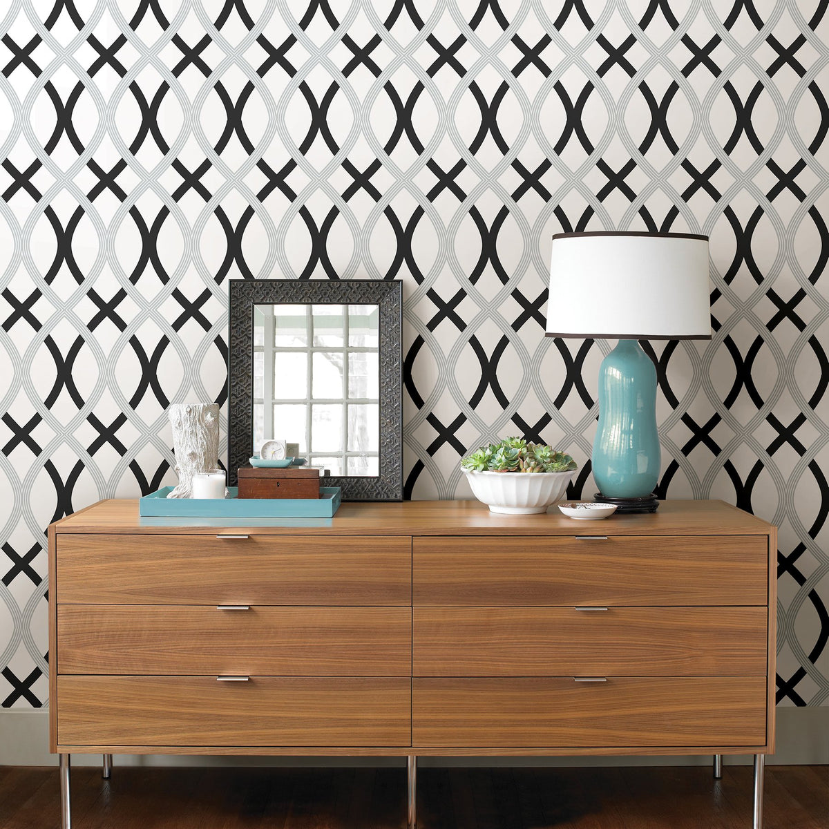 Black and Silver Lattice Peel & Stick Wallpaper