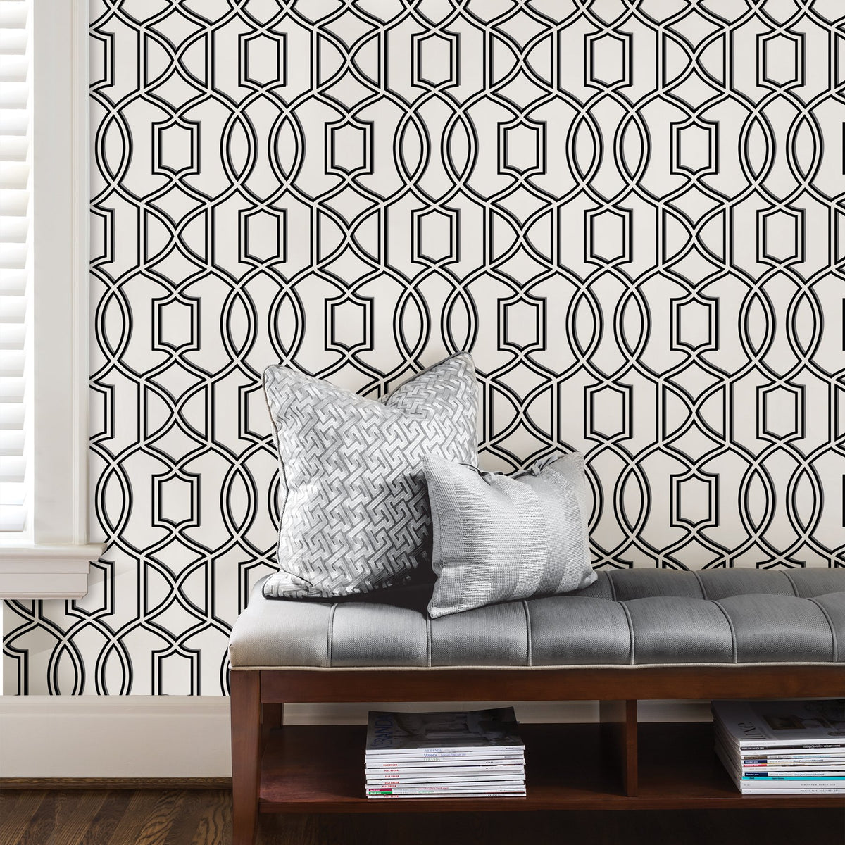 Uptown Trellis Black/White Peel & Stick Wallpaper