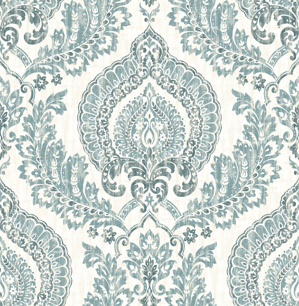 Kensington Damask Blue Peel & Stick Wallpaper
