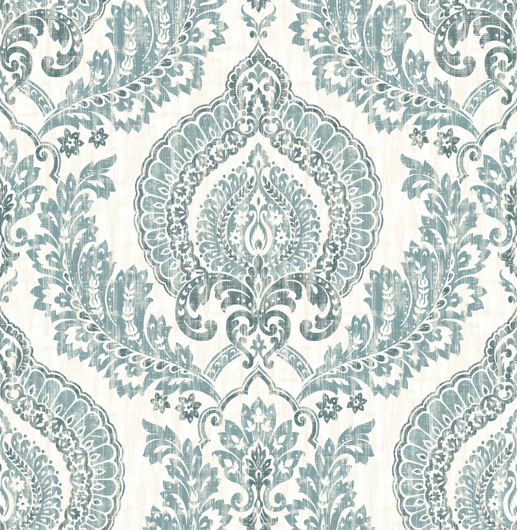 Kensington Damask Blue Peel & Stick Wallpaper