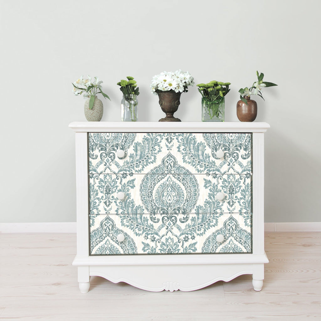 Kensington Damask Blue Peel & Stick Wallpaper