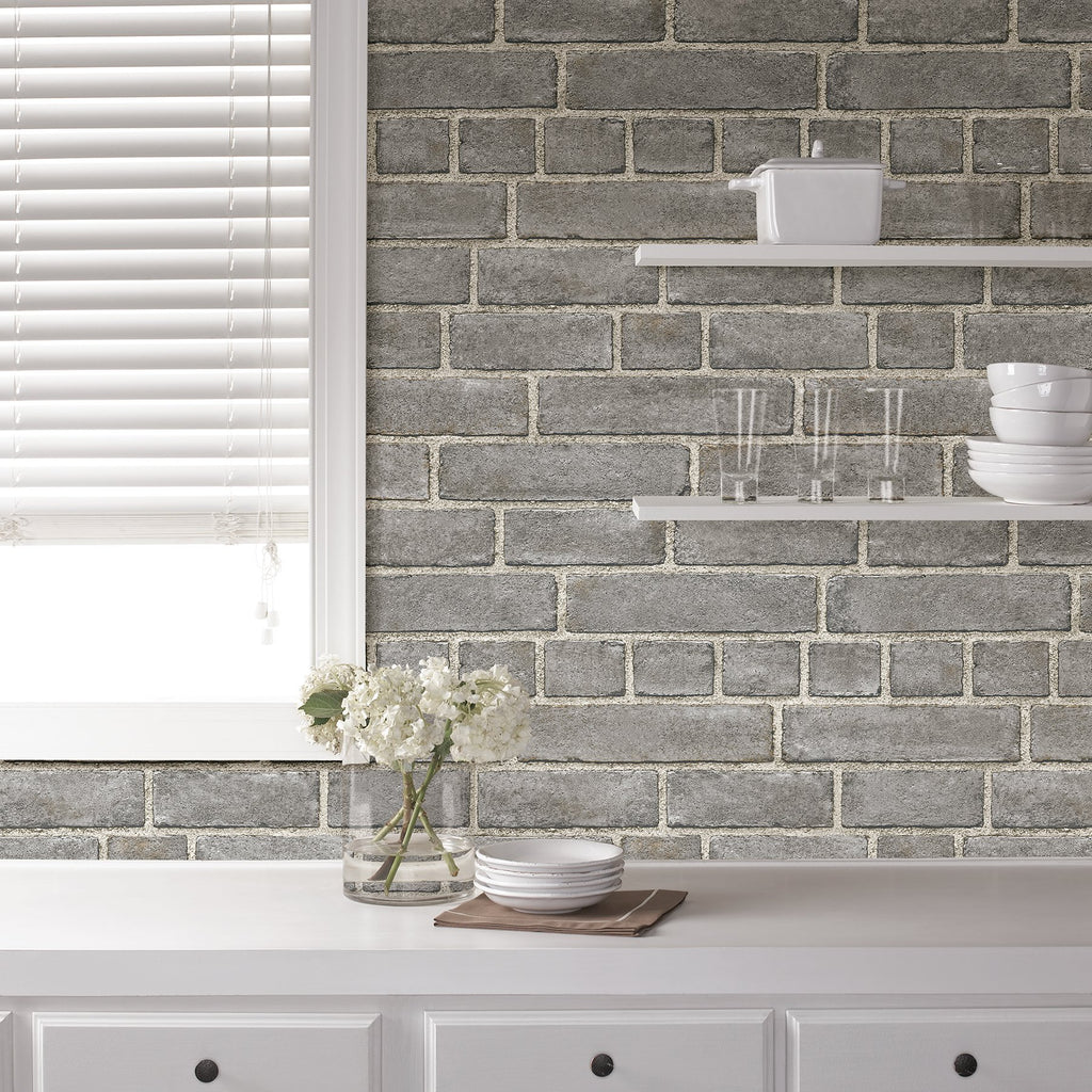 Grey Brick Fa�ade Peel & Stick Wallpaper
