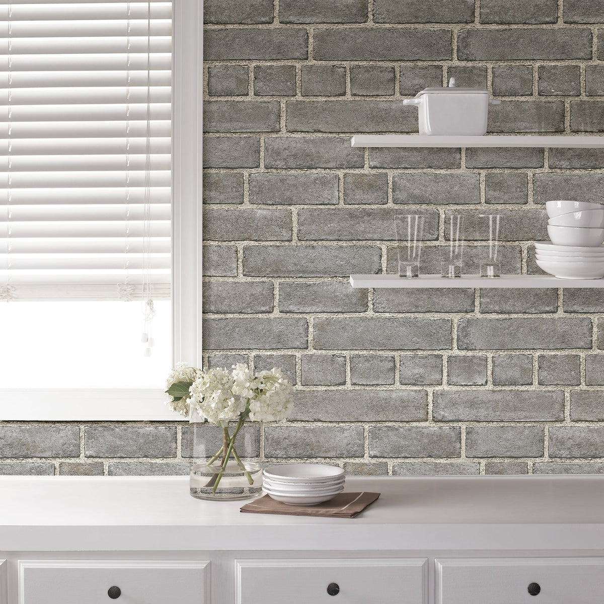 Grey Brick Fa�ade Peel & Stick Wallpaper