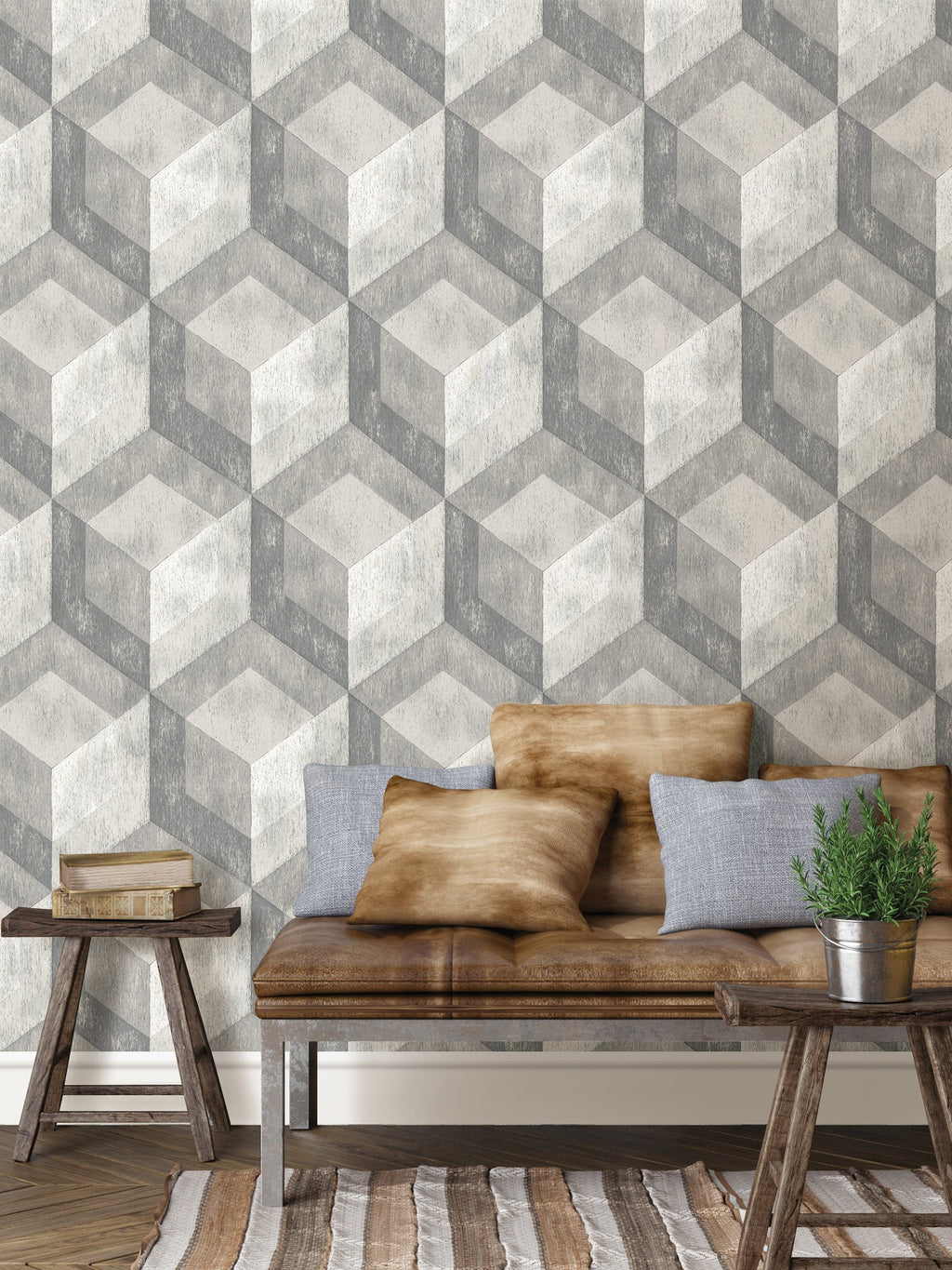 Bauhaus Weathered Wood Peel & Stick Wallpaper
