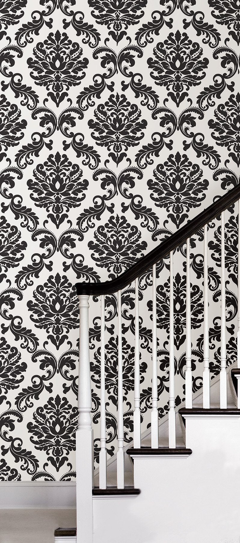 Ariel Black and White Damask Peel & Stick Wallpaper