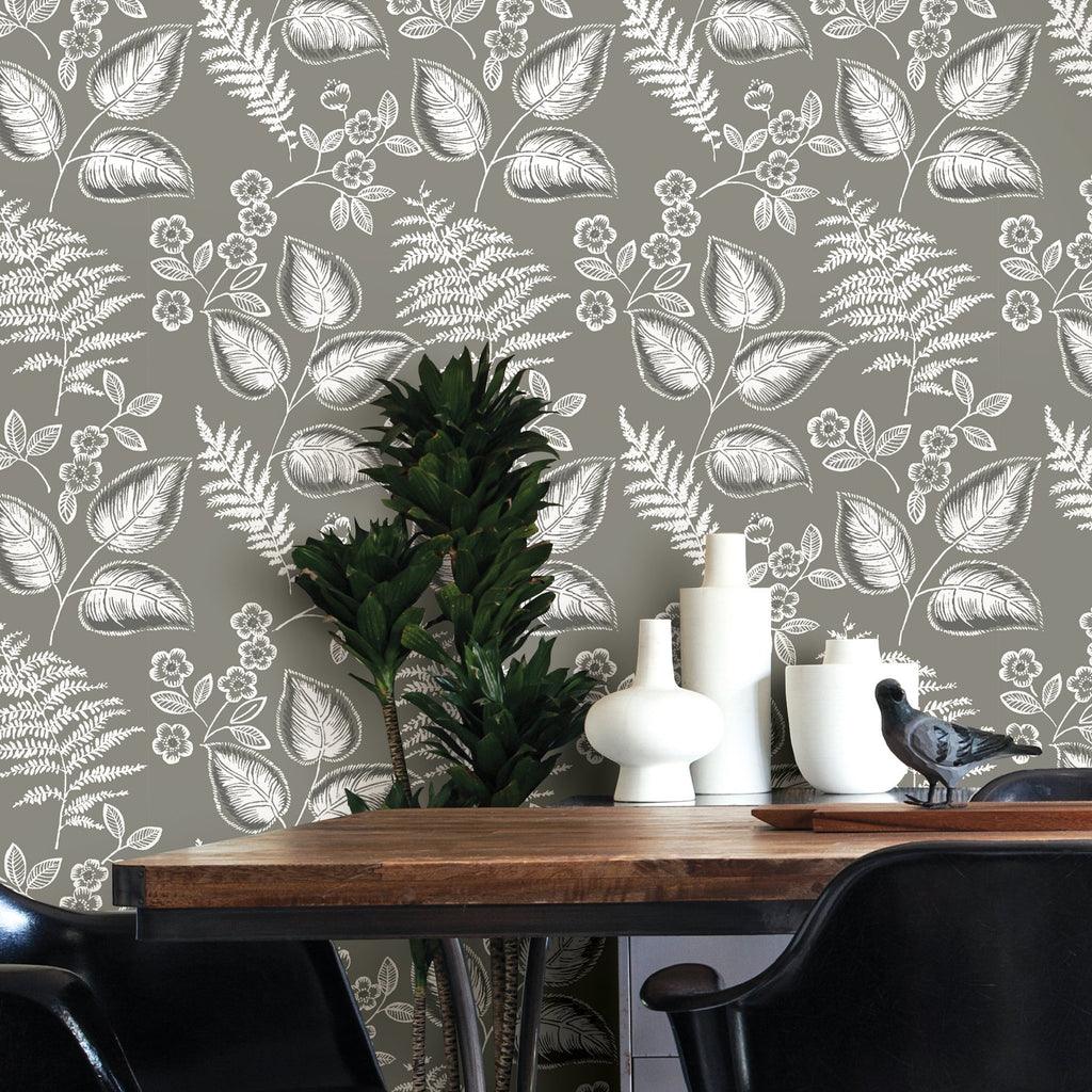 Grey Foliage Peel & Stick Wallpaper