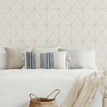 Load image into Gallery viewer, White &amp; Gold Get In Line Peel &amp; Stick Wallpaper