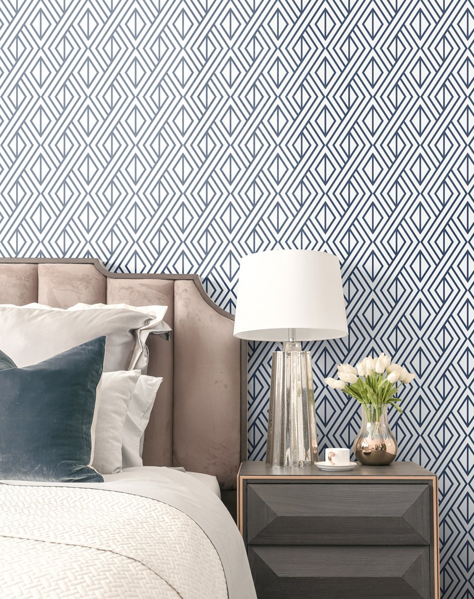 Navy Diamond Geometric - Navy & White