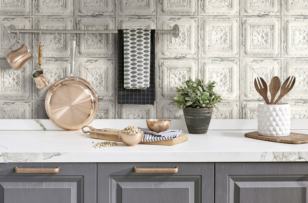 Distressed Tin Tile - Linen & Charcoal