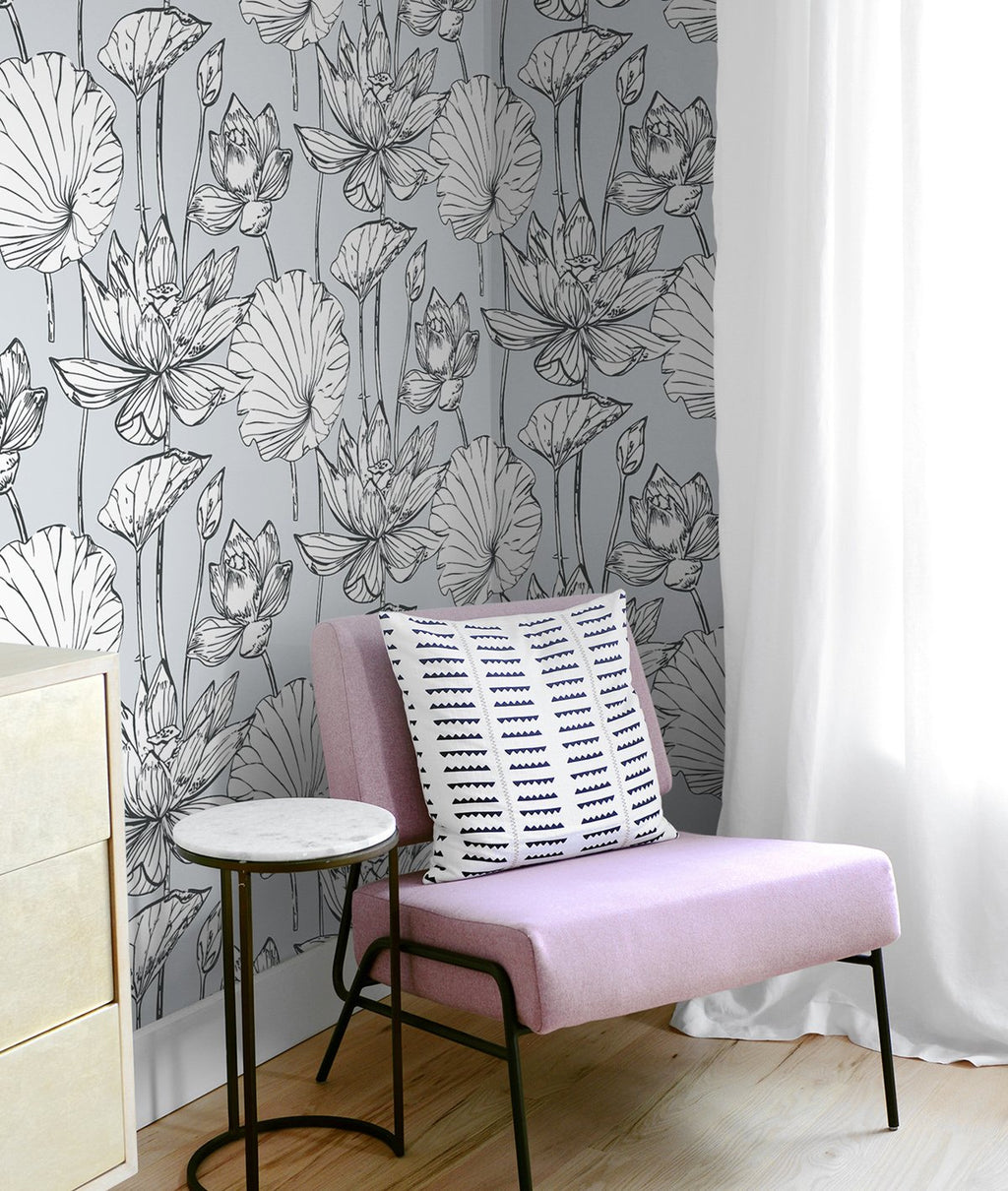 Lotus Floral - Gray & Ebony