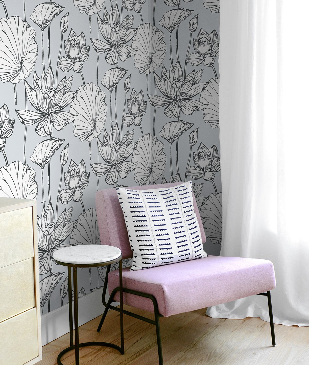Lotus Floral - Gray & Ebony