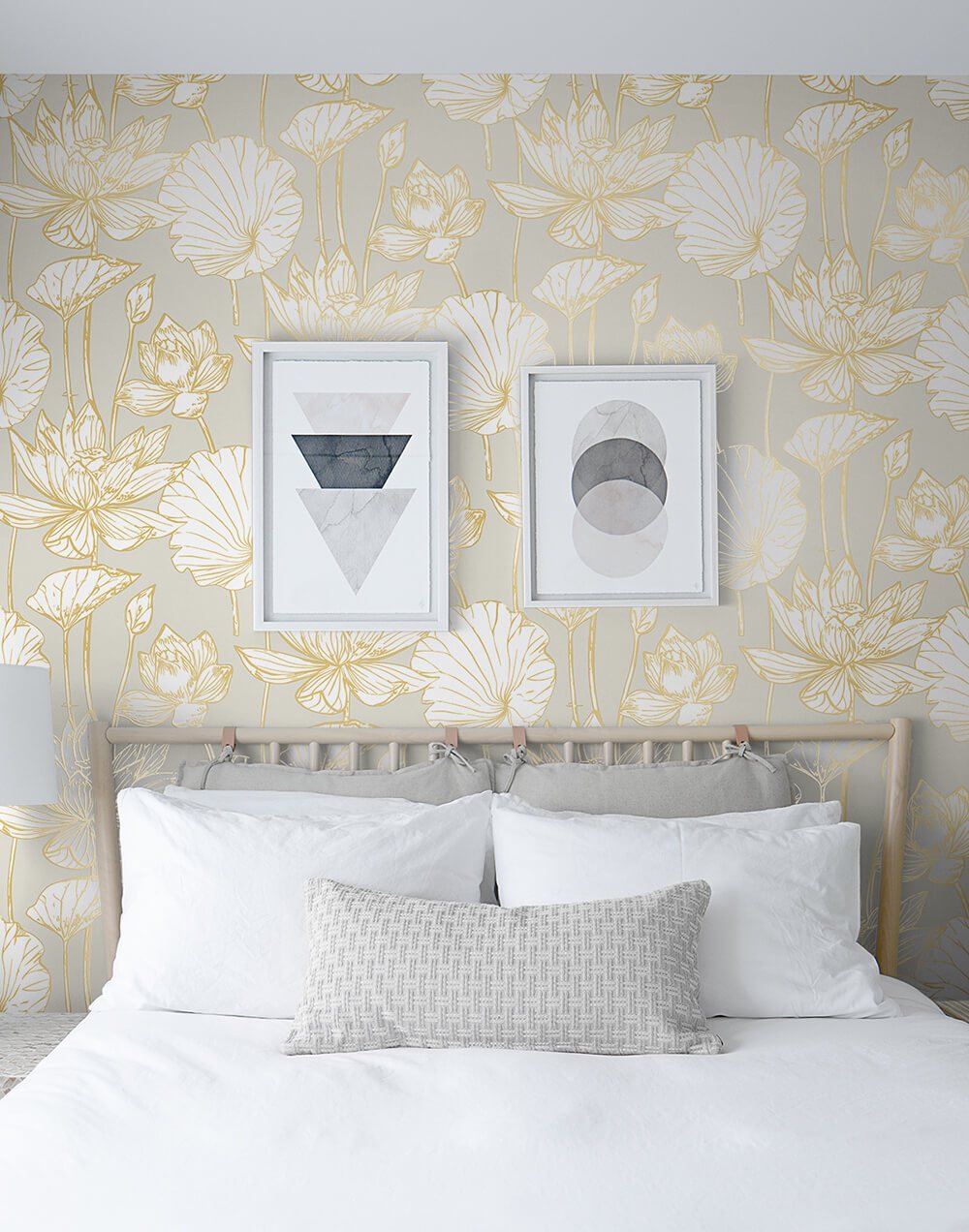 Lotus Floral - Metallic Gold & Gray