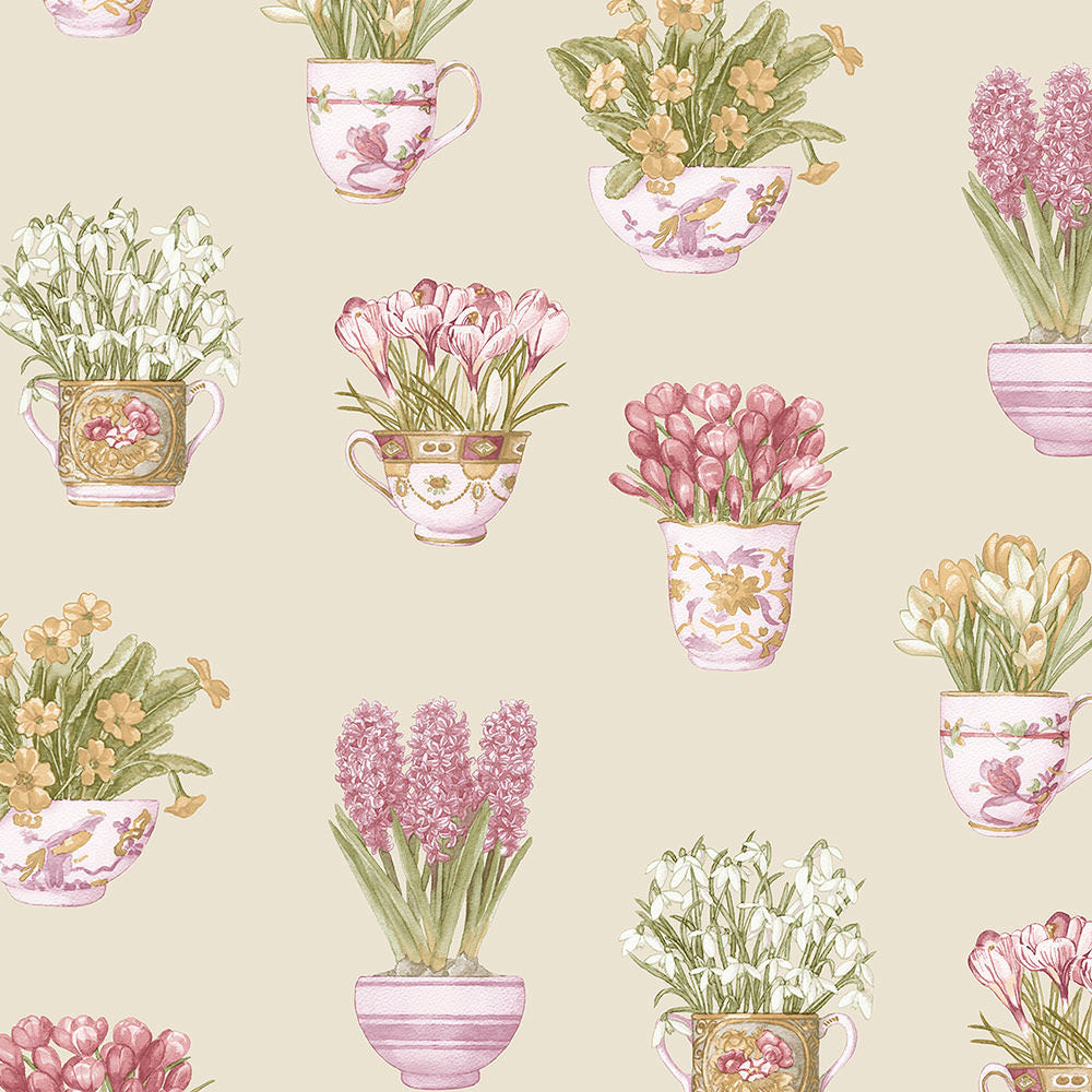 wallpaper, wallpapers, novelty, floral, flowers, leaves, tea cups, cups