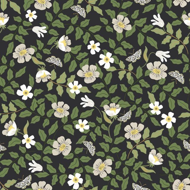 The Primrose print features fluttering butterflies and colorful blooms surrounded by delicate vines and leaves for a charm...