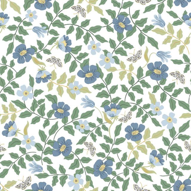 The Primrose print features fluttering butterflies and colorful blooms surrounded by delicate vines and leaves for a charm...