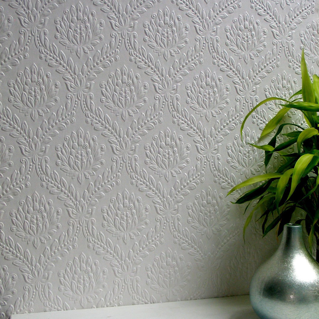 Anaglypta 270016 White Blown Vinyl Embossed Textured Paintable Wallpaper - 10m X 52cm Roll Made In Germany