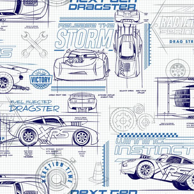 DISNEY AND PIXAR CARS SCHEMATIC PEEL & STICK WALLPAPER PEEL & STICK WALLPAPER