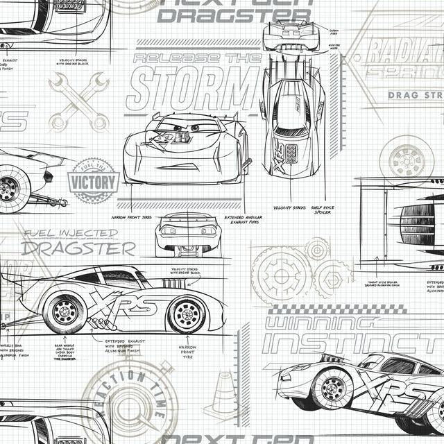 DISNEY AND PIXAR CARS SCHEMATIC PEEL & STICK WALLPAPER PEEL & STICK WALLPAPER