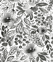 Load image into Gallery viewer, Walls become a backyard garden with Black Clara Jean April Showers Peel and Stick Wallpaper by RoomMates. This pattern, in...
