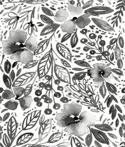 Walls become a backyard garden with Black Clara Jean April Showers Peel and Stick Wallpaper by RoomMates. This pattern, in...