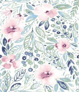 Walls become a backyard garden with Pink Clara Jean April Showers Peel and Stick Wallpaper by RoomMates. This pattern, ins...