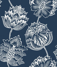 Load image into Gallery viewer, Give walls a timeless transformation with RoomMates� Blue Batik Jacobean Peel and Stick Wallpaper. Sophisticated and chic,...