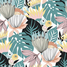 Load image into Gallery viewer, Walls become a backyard garden with Yellow Retro Tropical Leaves Peel and Stick Wallpaper by RoomMates. This pattern, insp...