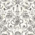 An amusing addition to bath or beach house, Deep Sea Toile Peel and Stick Wallpaper from RoomMates has it all - from seaho...